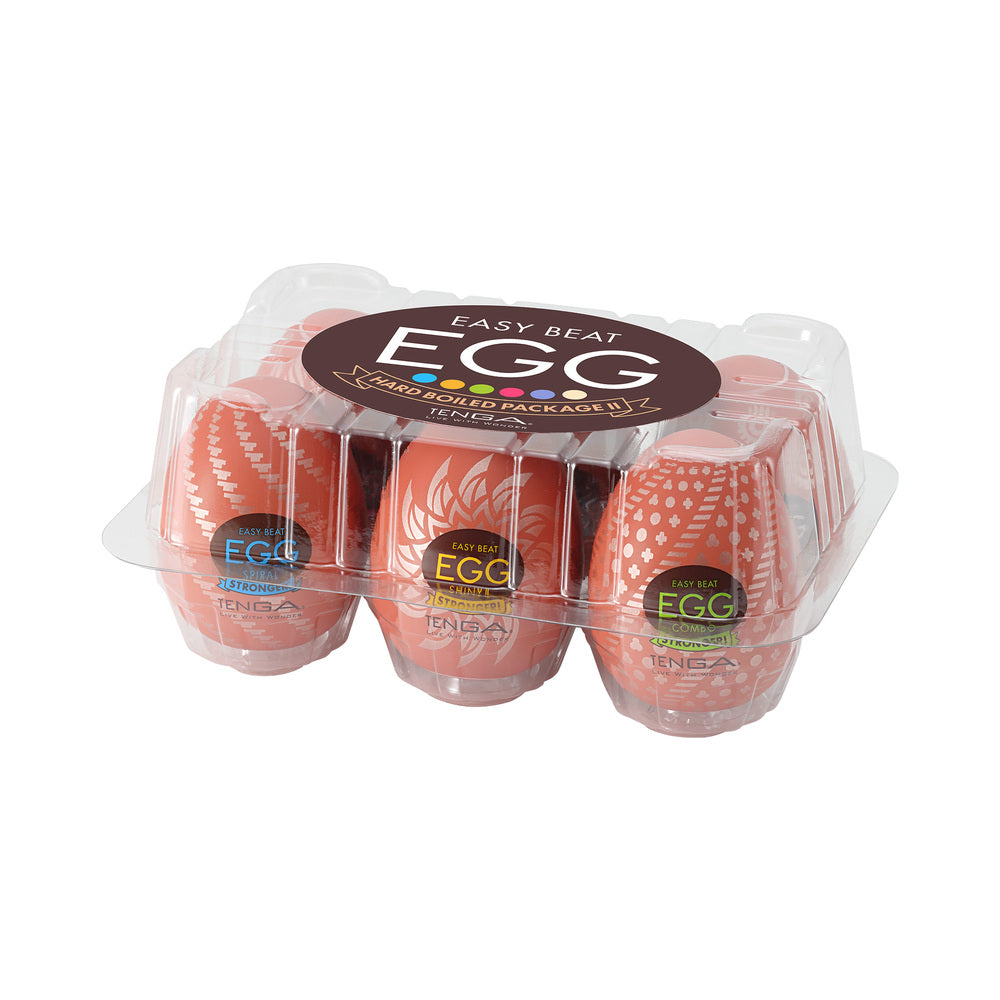 Tenga EGG Variety Pack Hard Boiled II 6 Pack clear six-count Tenga EGG Hard Boiled II variety pack with coral egg cases