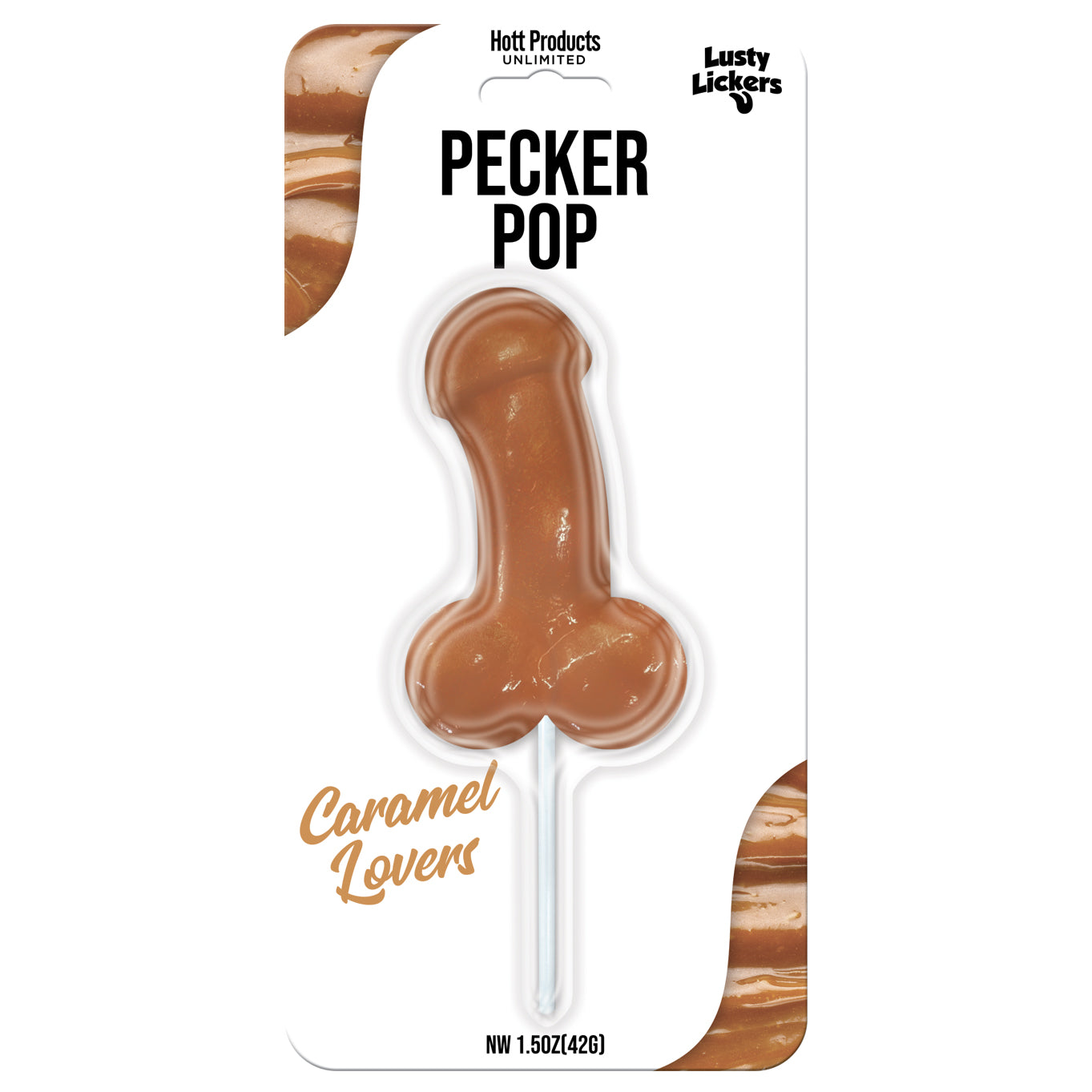 Pecker Pop Caramel Lovers Caramel Lovers Pecker Pop candy on clear stick