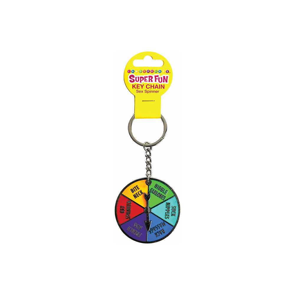 Super Fun Key Chain Sex Spinner six-color circular Sex Spinner charm on silver keyring with yellow tag