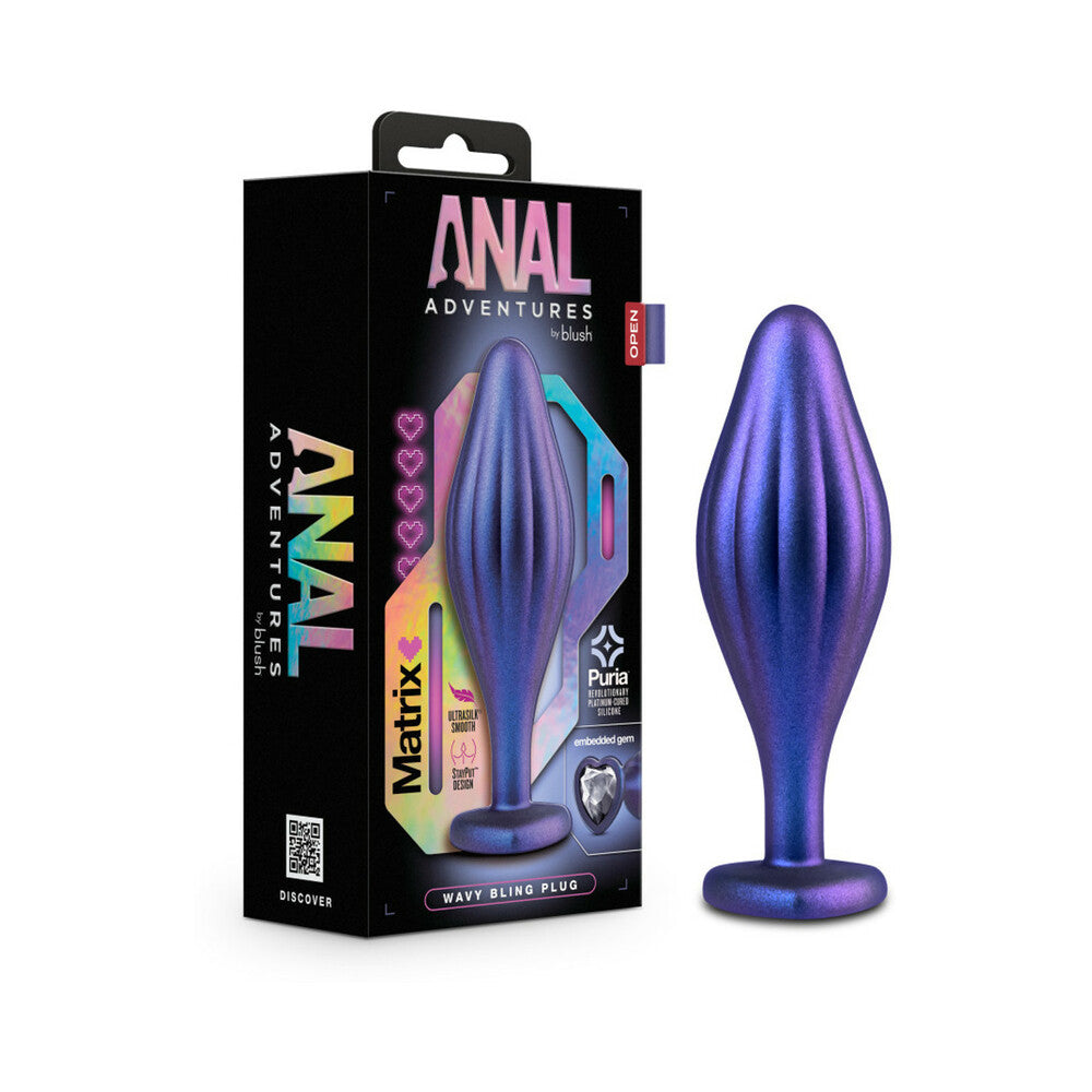 Anal Adventures Matrix Silicone Wavy Bling Plug Sapphire Sapphire Blush Matrix Wavy plug with retail box