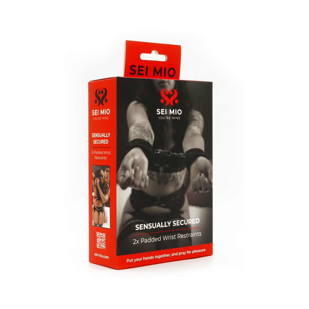 SEI MIO Sensually Secured Velvet Handcuffs SEI MIO Sensually Secured pair of velvet wrist restraints retail box