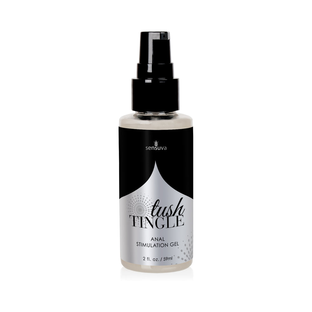 Sensuva Tush Tingle Anal Stimulation Gel 2 oz. Sensuva Tush Tingle Anal Gel clear 2 oz bottle with black pump and white label