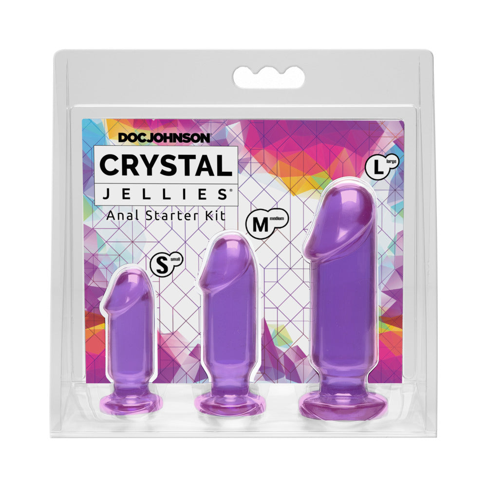 Crystal Jellies - Anal Starter Kit Purple Doc Johnson Crystal Jellies Purple Kit clear hanging pack with three purple plugs