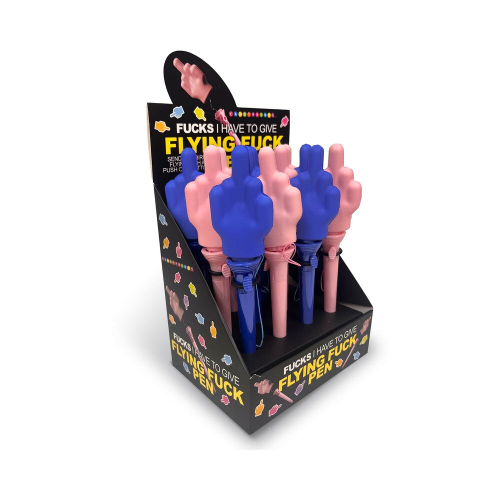 Fucks I Have To Give Flying Fuck Pen 12-Piece Display Counter display of blue and pink Flying Fuck pens