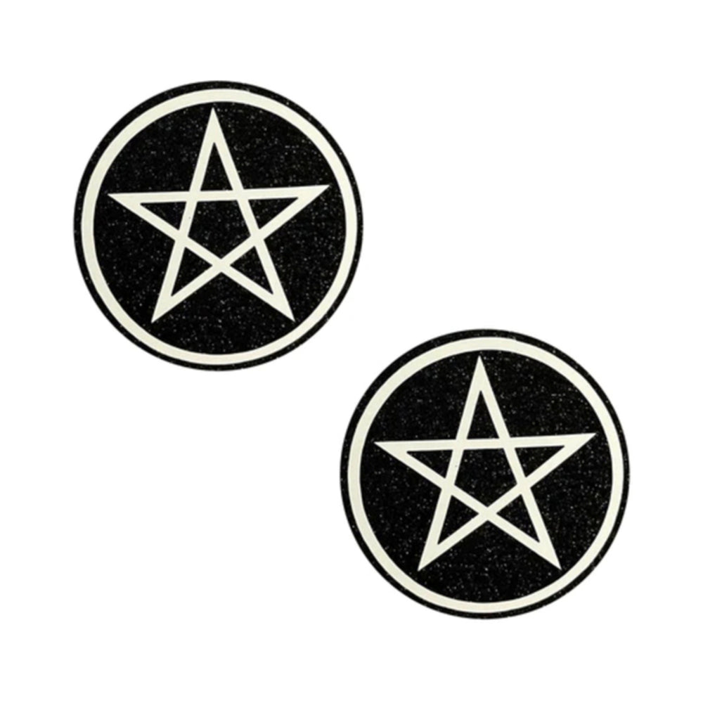 Neva Nude Pasty Wicca Black Glitter Pair of round black glitter pentagram pasties