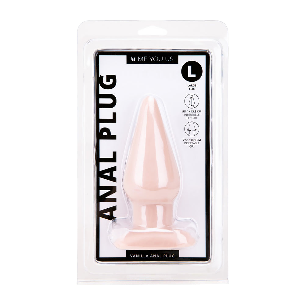 Me You Us Vanilla Large Anal Plug Front of Me You Us large vanilla anal plug clear package