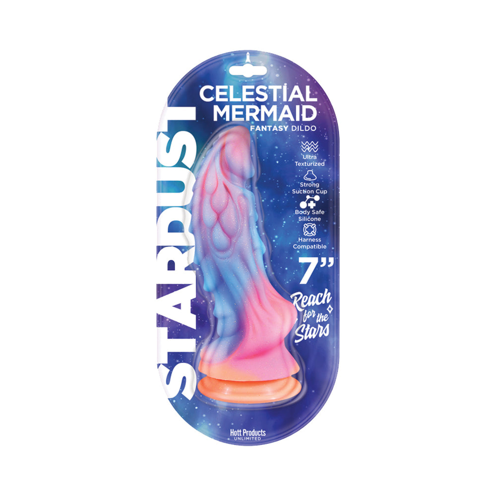 Stardust Celestial Mermaid 7 in. Silicone Dildo Stardust Celestial Mermaid seven-inch dildo in blue clear clamshell