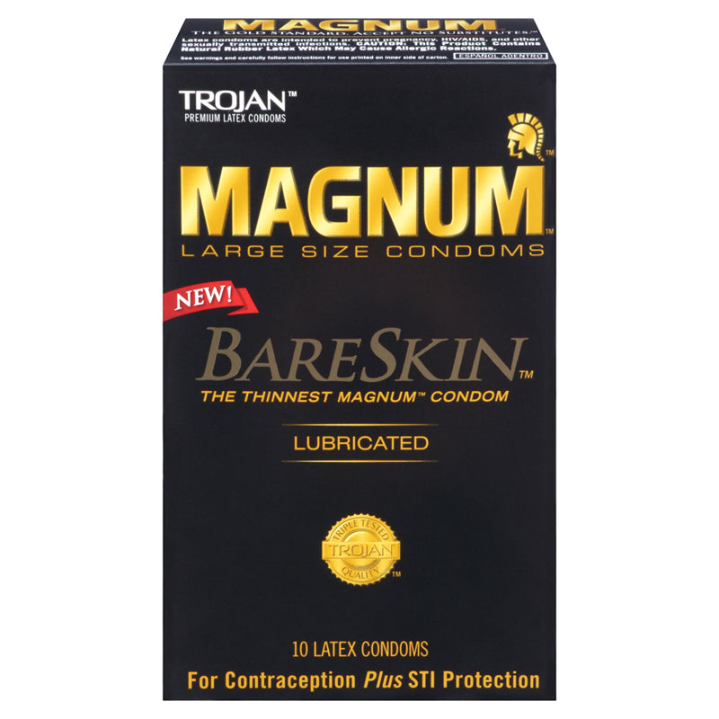 Trojan Magnum Bareskin Condoms (10) Trojan Magnum Bareskin Condoms black and gold ten-count condom box front