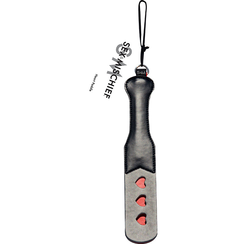 Sportsheets Sex & Mischief Heart Paddle Black Sportsheets Black-Gray Paddle with three red heart cutouts
