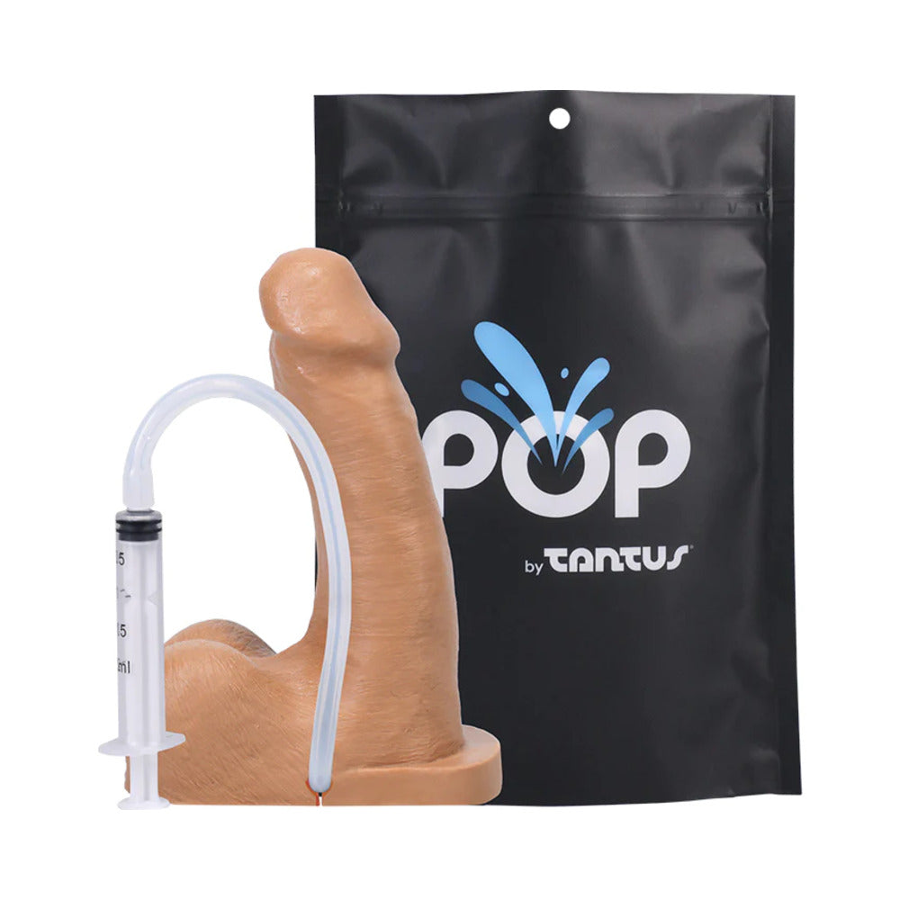 Tantus POP n'' Play Squirting Packer Honey (Bag) Honey Tantus POP n Play packer kit with black bag syringe and tube