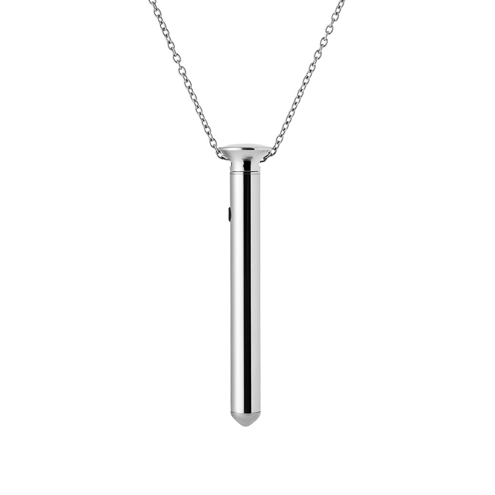 Crave Vesper Mini Silver Silver Crave Vesper Mini pendant vibrator hanging from chain