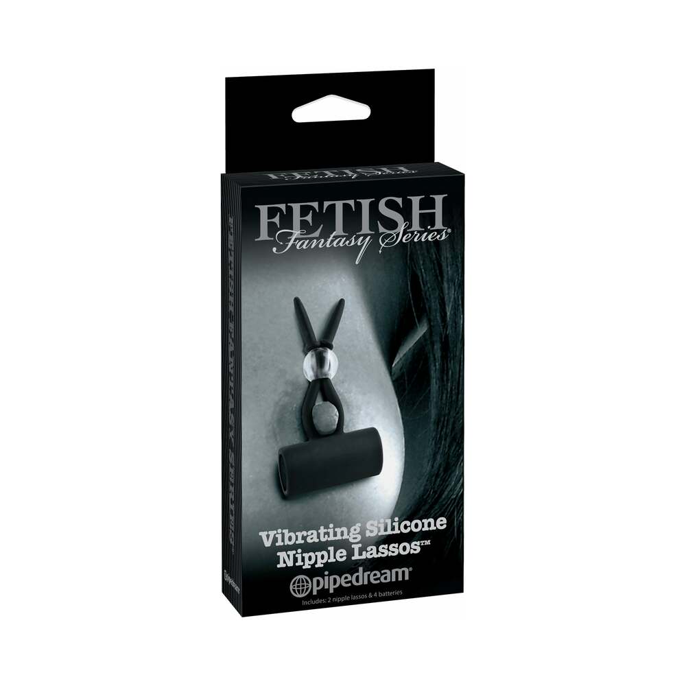 Fetish Fantasy Series Limited Edition Vibrating Silicone Nipple Lassos Black Pipedream Fetish Fantasy Nipple Lassos tall black retail box front