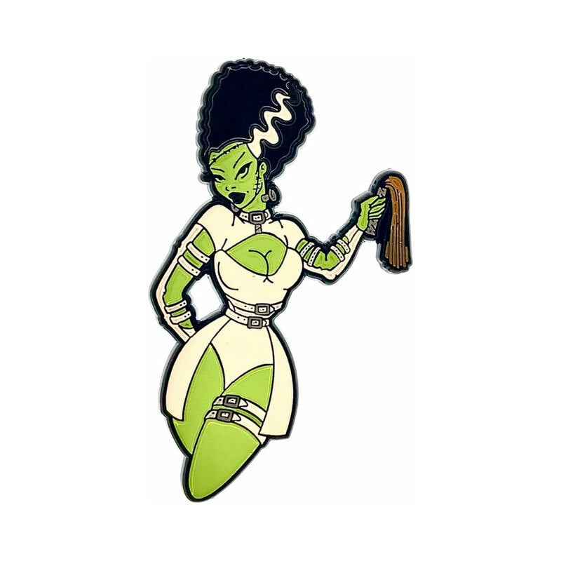 Geeky & Kinky Miss Frank Enamel Pin Miss Frank enamel pin with green figure, tall black hair and white outfit