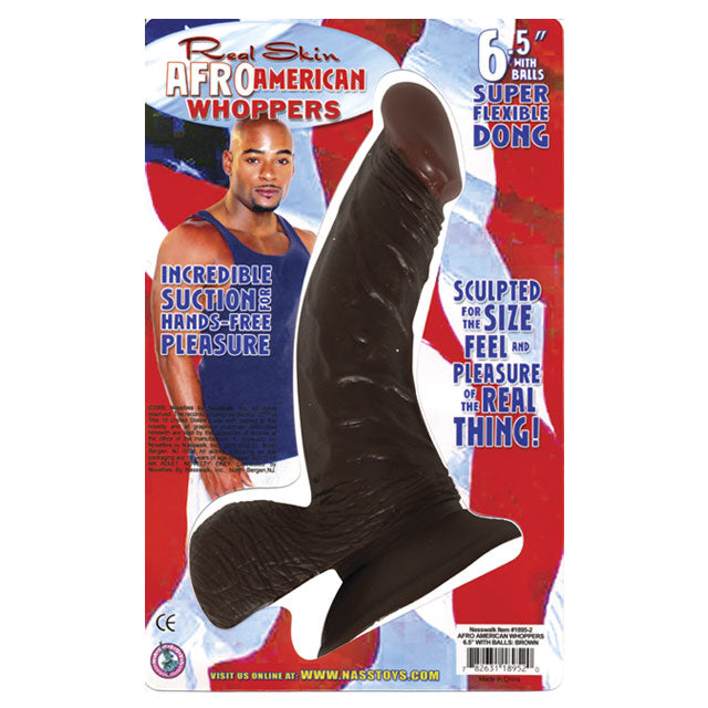 Afro American Whoppers 6.5in. Flexible Dong with Balls Afro American Whoppers 6.5-inch brown dong on retail card