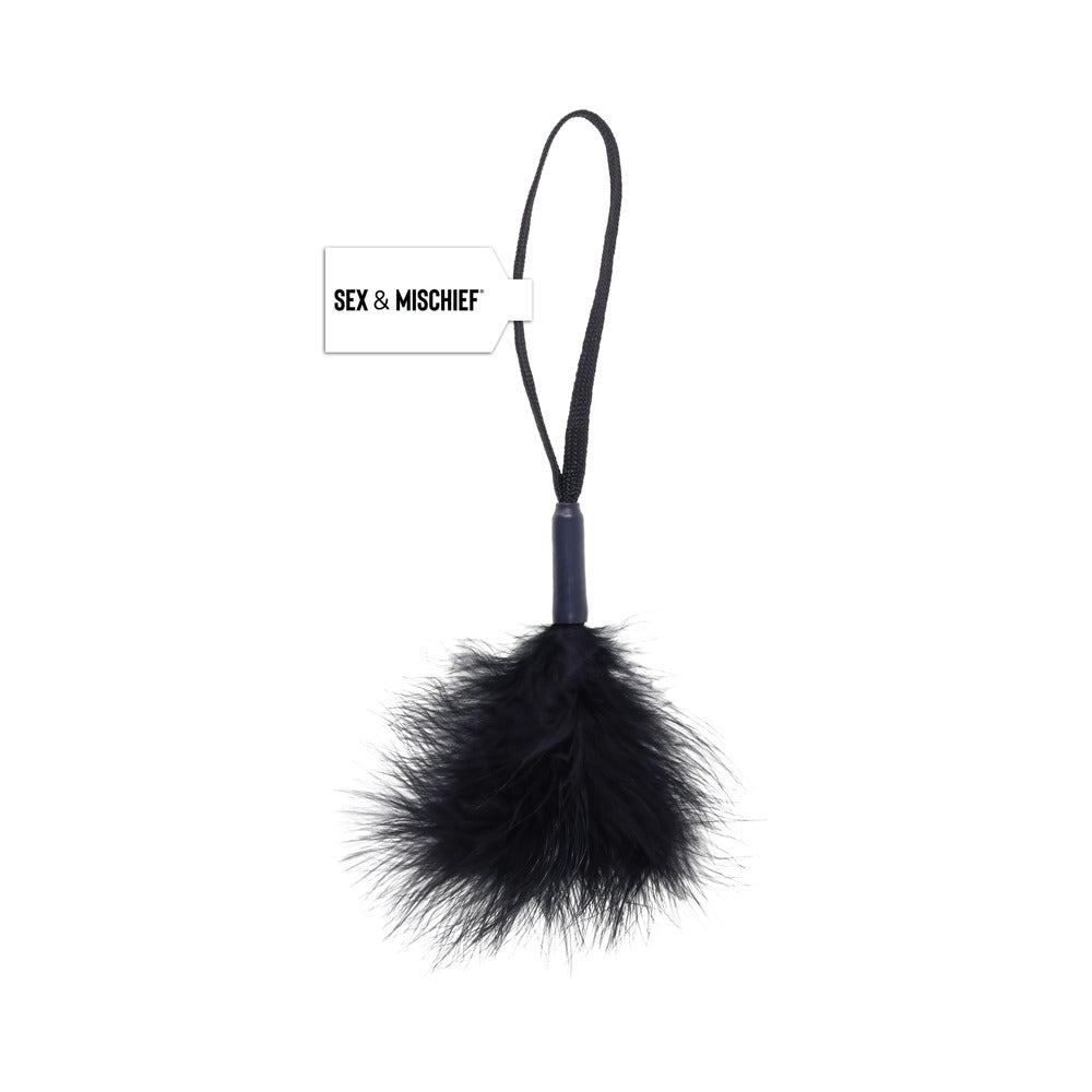 Sportsheets Sex & Mischief Peaches ''n CreaMe Wrist Feather Tickler Black Black Peaches 'n Cream wrist tickler with loop strap and feather plume