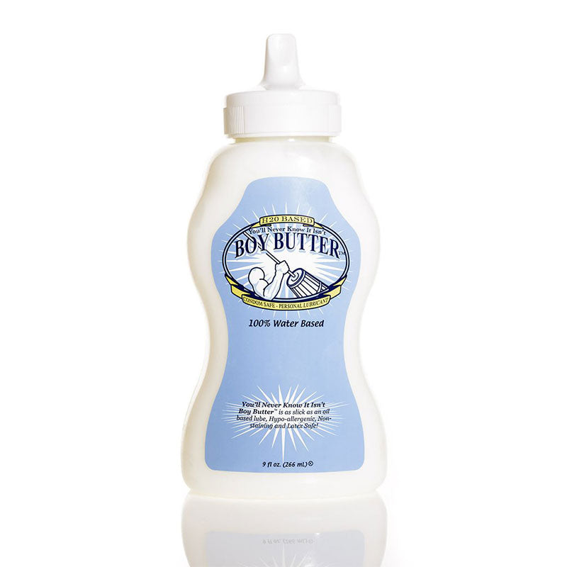 Boy Butter H2O 9oz Squeeze Boy Butter H2O 9 oz white squeeze bottle with pale blue label and flip-top cap
