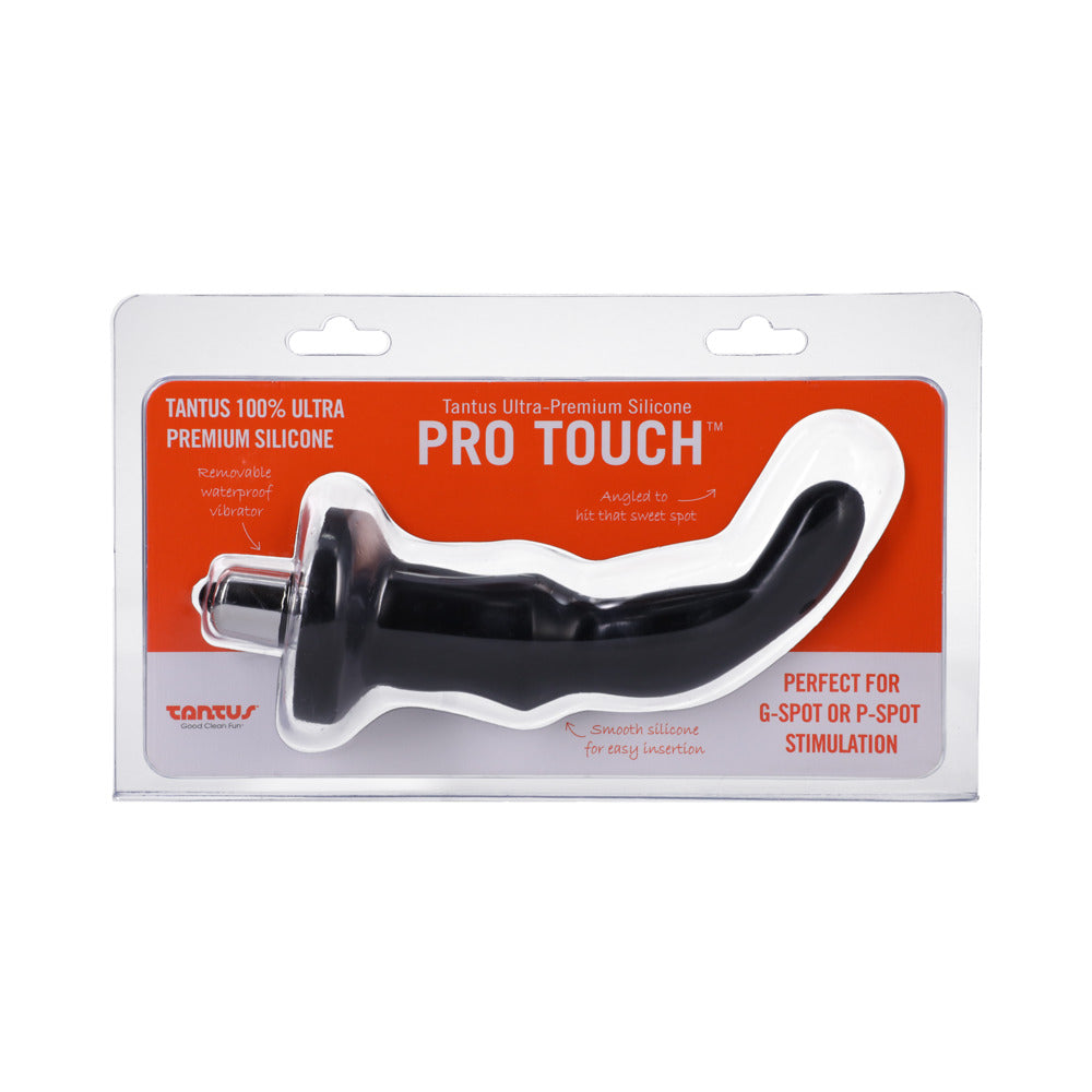 Tantus ProTouch Vibrating G-Spot and Prostate Massager Black Front package of black Tantus ProTouch vibrating massager