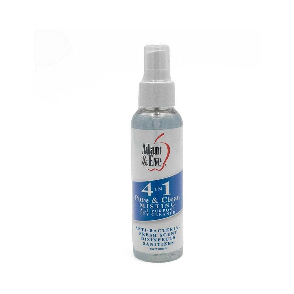 Adam & Eve 4 in 1 Pure & Clean Misting Toy Cleaner 4 oz. Adam & Eve Pure & Clean misting toy cleaner clear spray bottle front view