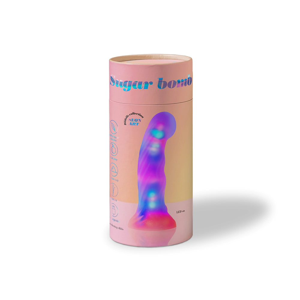 Love to Love Dildo LED Sugar Bomb Lovely Planet Sugar Bomb LED silicone dildo pink cylindrical retail package with rainbow product image