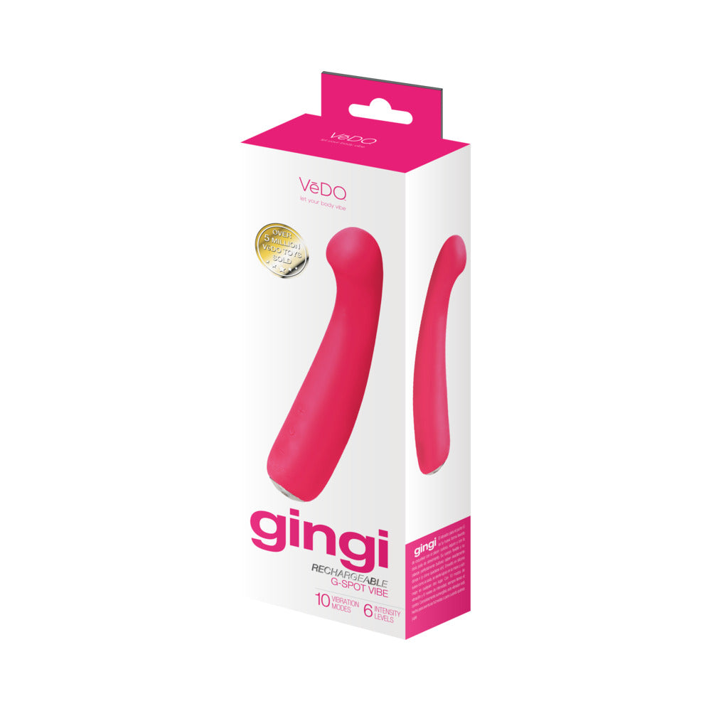 VeDO Gingi Rechargeable G-Spot Pink VeDO Gingi pink curved vibrator white retail box front