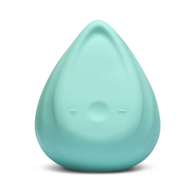 Biird Evii Vibrator Mint Green front view of mint green Biird Evii with teardrop shape and face detail