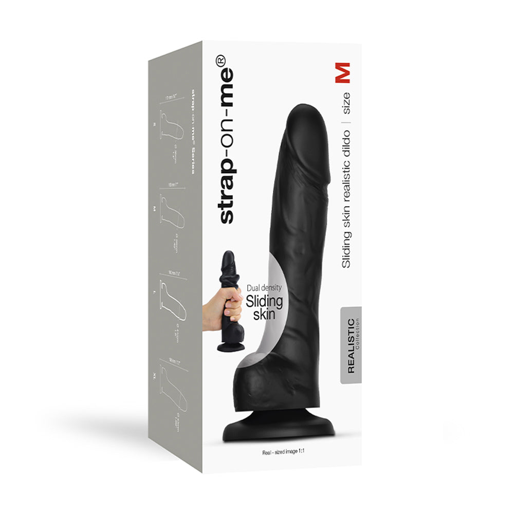 Strap-On-Me Realistic Collection Sliding Skin Dual-Density Silicone Dildo Black M Black size M Strap-On-Me Sliding Skin dildo retail box