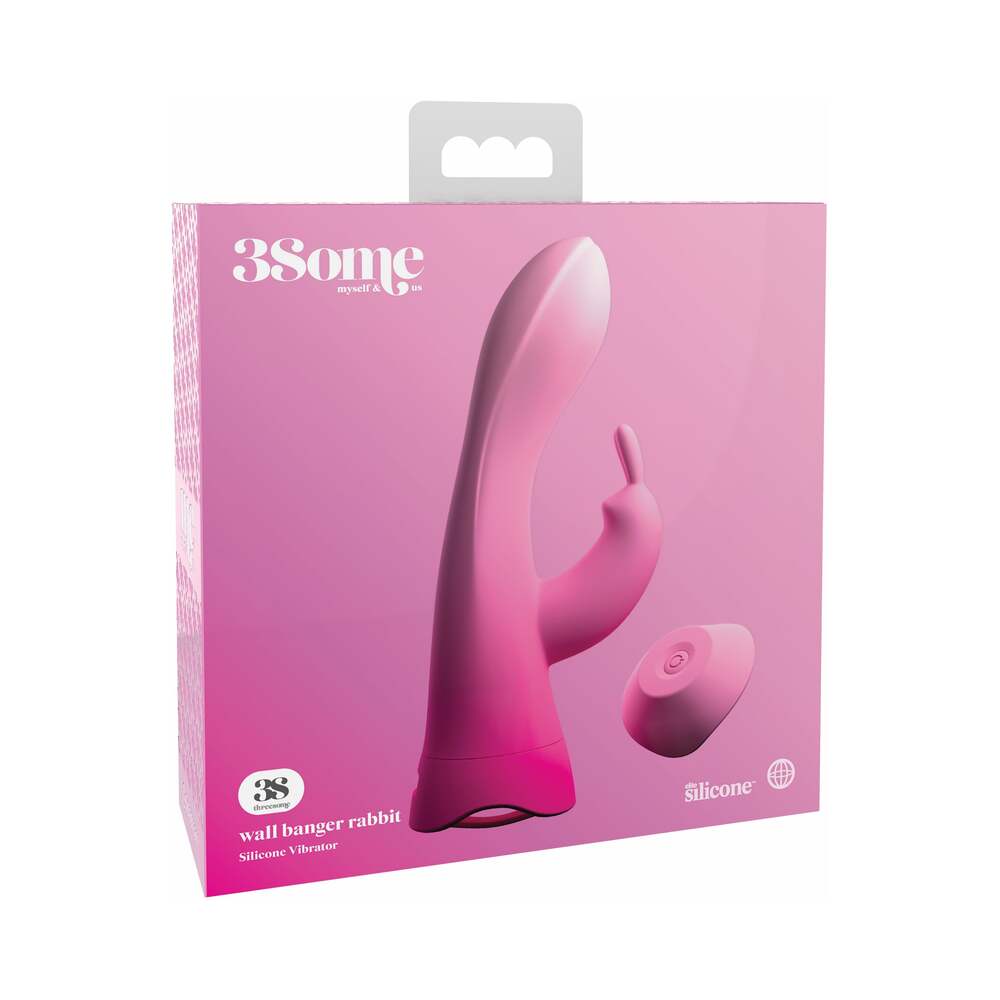 3Some Wall Banger Rabbit Vibrator With Suction Cup Pink 3Some Wall Banger pink rabbit vibrator retail box