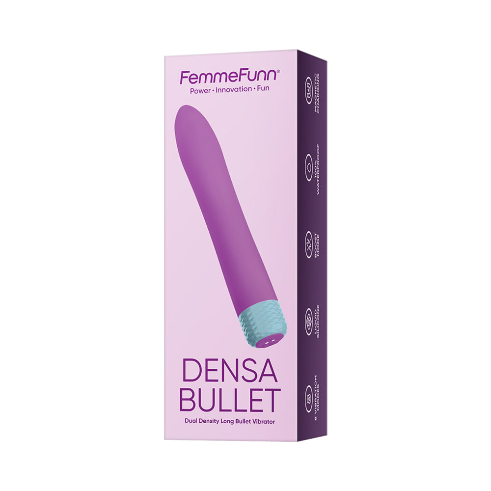 FemmeFunn Densa Bullet Rechargeable Dual Density Silicone Slimline Vibrator Purple FemmeFunn Densa purple slimline bullet retail box