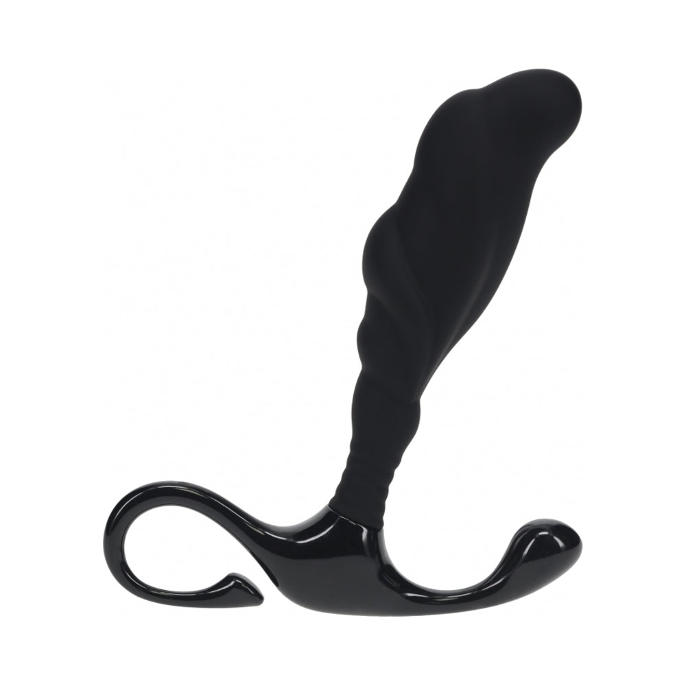 LEVELZ Rippled with Hard Loop Silicone Prostate Massager Large Black Large black LEVELZ rippled massager with oval hard loop