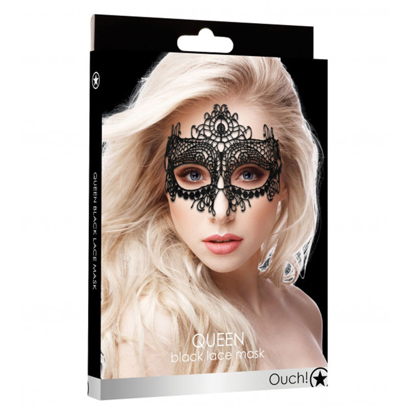 Ouch! Queen Lace Eye Mask Black Shots Ouch Queen black filigree lace eye mask retail package