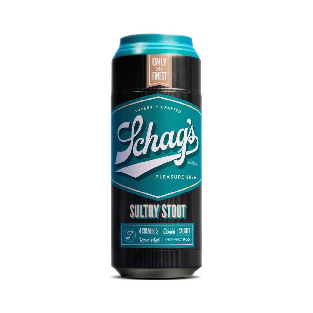 Schag''s Sultry Stout Self-Lubricating Stroker Frosted Schag's Sultry Stout black stroker in black-and-teal can shell