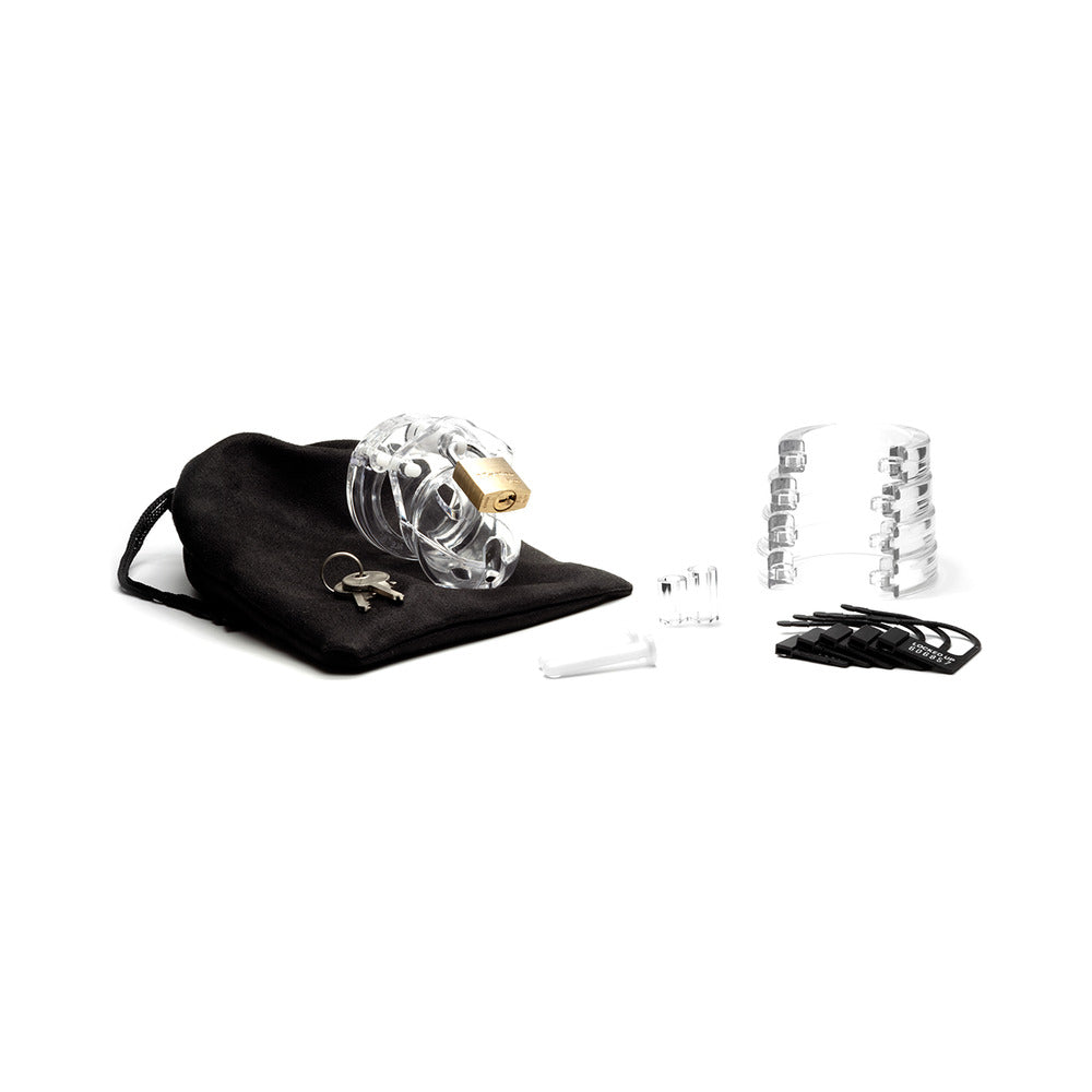 Mini Me Clear Male Chastity 1.25" Length CB-X Mini Me clear cage, rings, padlock and storage pouch