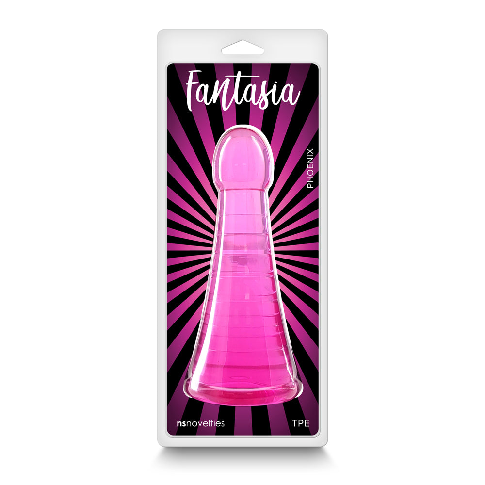 Fantasia Phoenix Jelly Dildo Pink NS Novelties Fantasia Phoenix pink textured TPE dildo front retail package