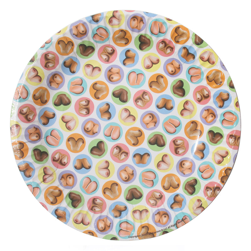 Candyprints Dirty Dishes: Boob Plates Little Genie Dirty Dishes round plate with multicolor breast pattern