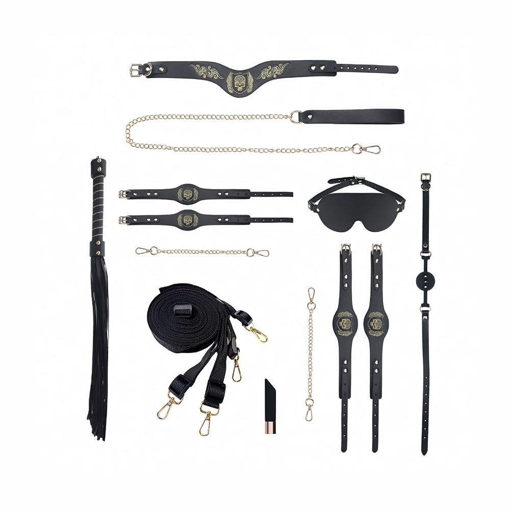 Ouch! International London Collection Kit with Bag black London restraint set with gold embroidered panels and chains