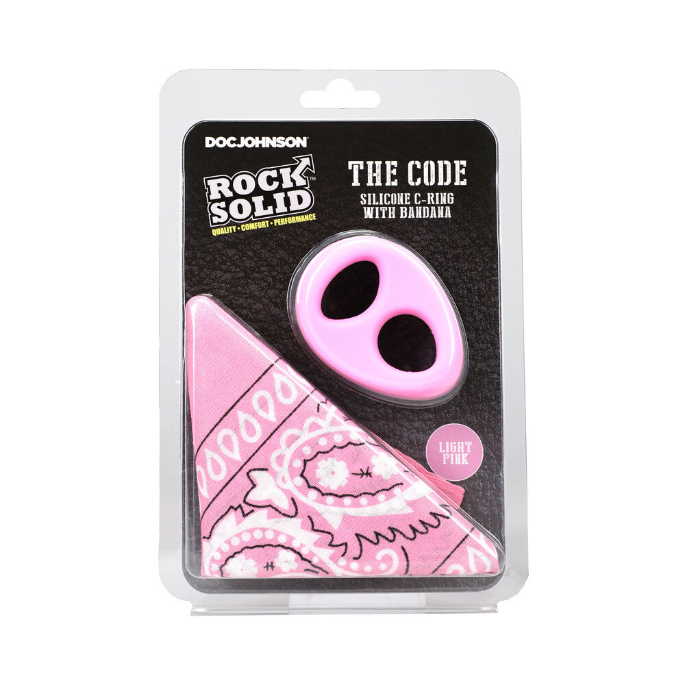 Rock Solid The Code Silicone C-Ring with Bandana Light Pink/Black Rock Solid light-pink double-opening C-ring with pink bandana