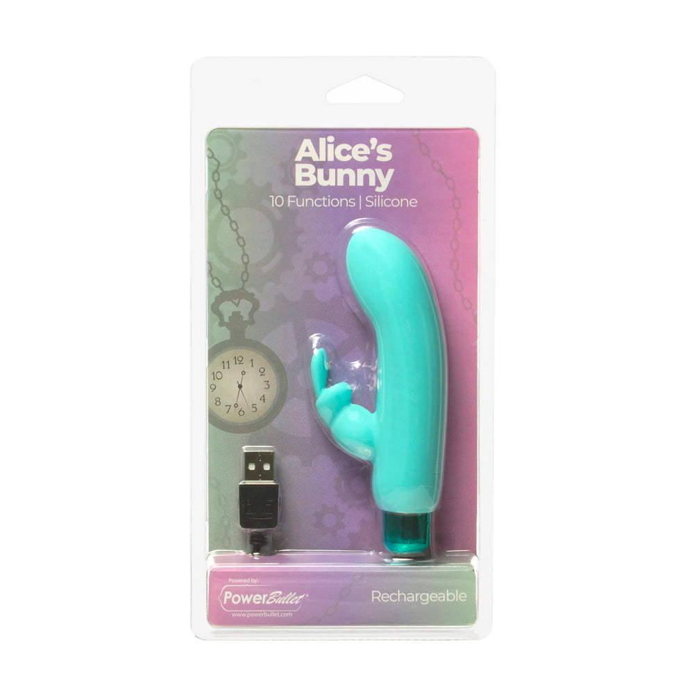 Powerbullet Alice''s Bunny Rechargeable Bullet Vibrator with Silicone Rabbit Sleeve Teal Powerbullet Alice''s Bunny Rechargeable Bullet Vibrator with Silicone Rabbit Sleeve Teal