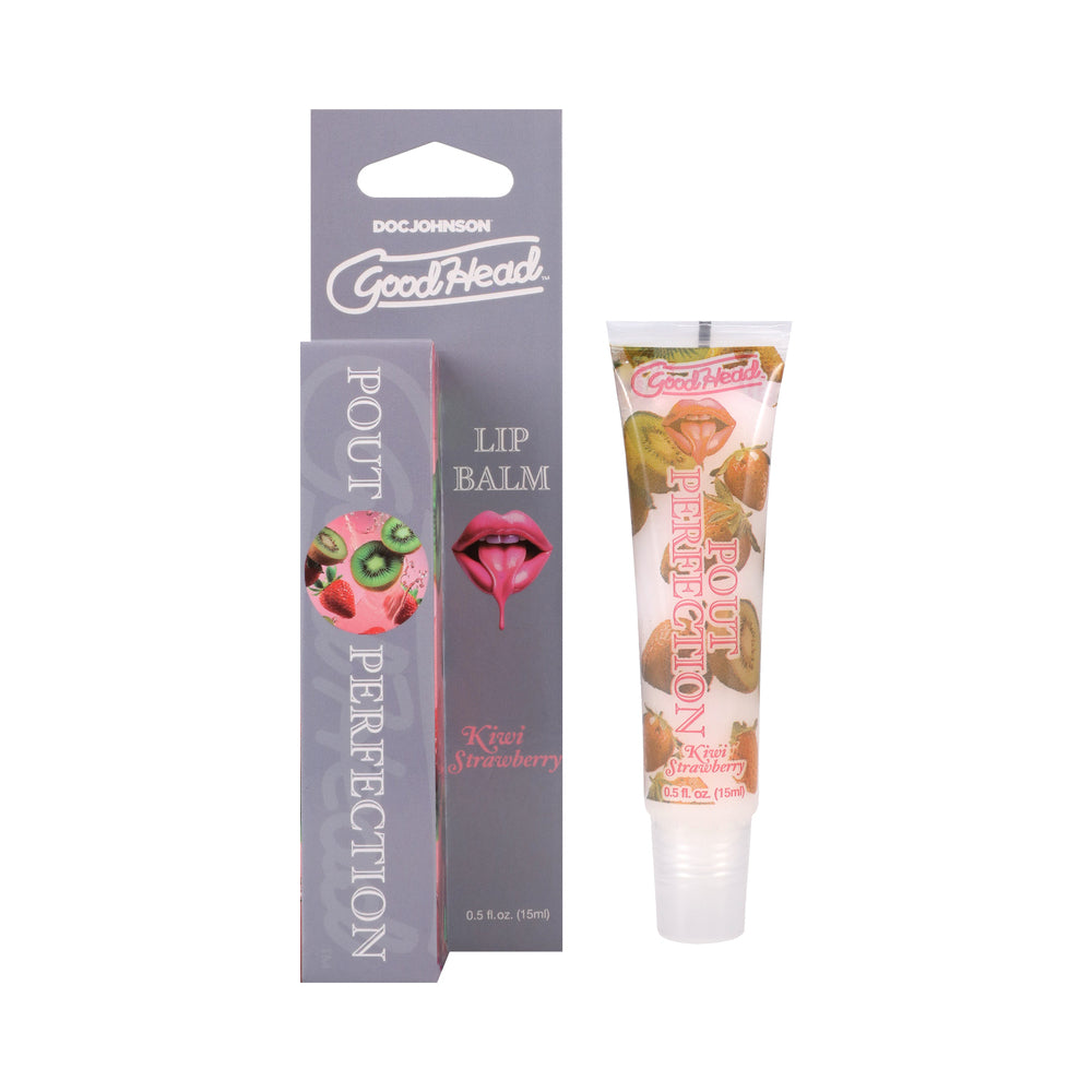 GoodHead Pout Perfection Lip Balm Kiwi Strawberry GoodHead Kiwi Strawberry lip balm tube beside gray carton