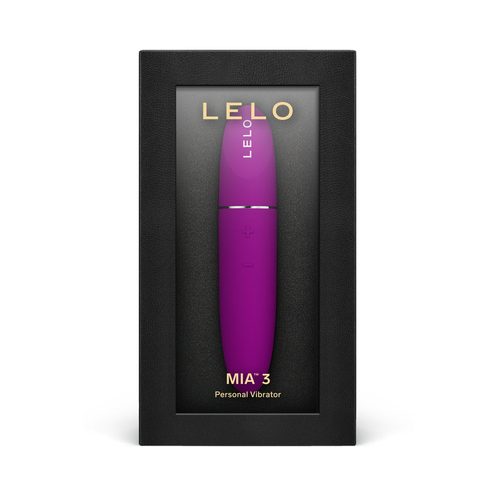 LELO MIA 3 Personal Vibrator Deep Rose LELO MIA 3 Deep Rose personal vibrator upright in black retail box
