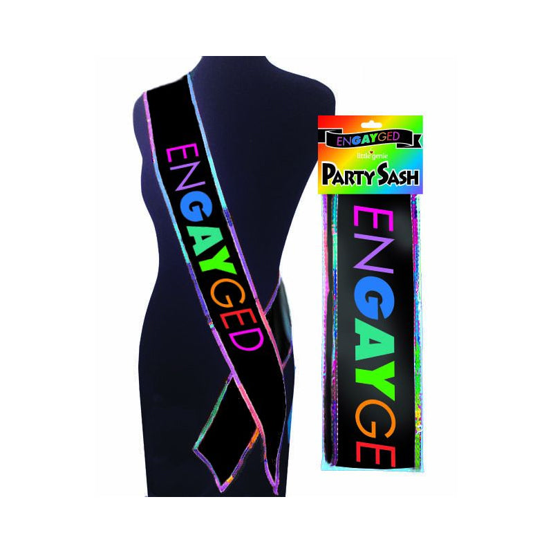 Engayged Sash Engayged black party sash with rainbow edging and lettering