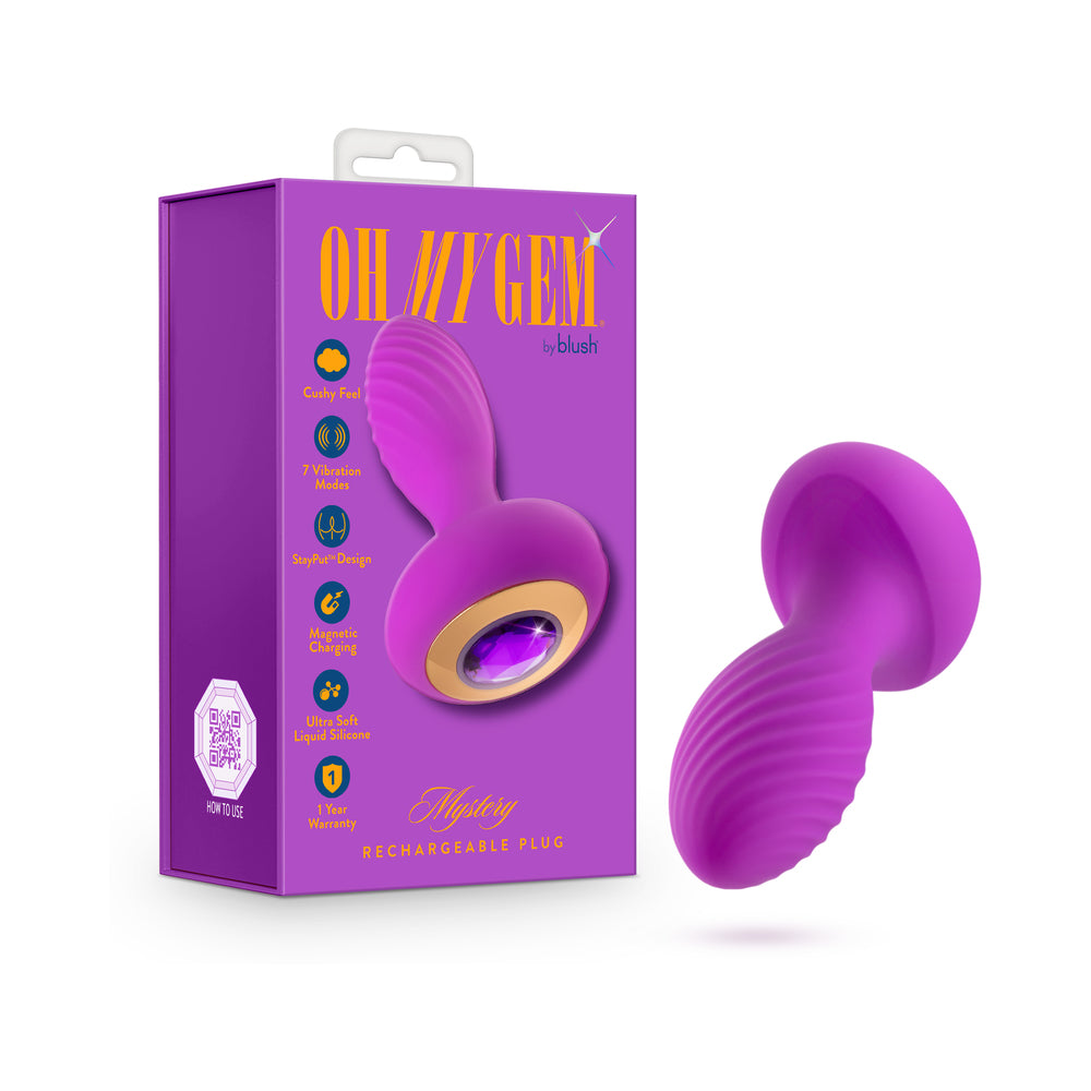 Oh My Gem Charm Plug Amethyst Blush Oh My Gem Amethyst plug purple ribbed plug beside matching box