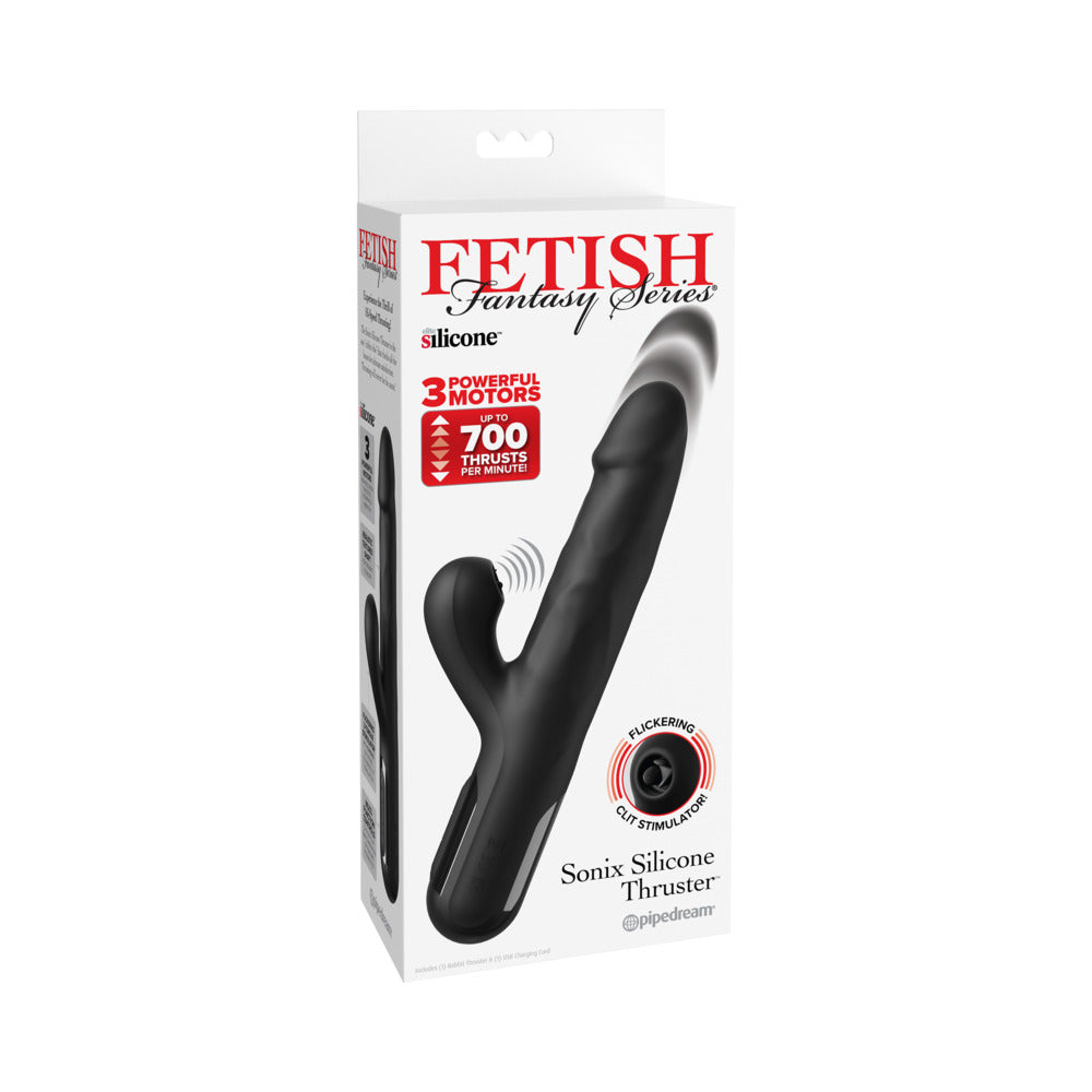 Fetish Fantasy Series Sonix Silicone Thruster Black Fetish Fantasy Sonix thrusting vibrator in white box
