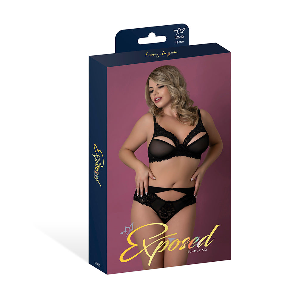 Magic Silk Rush Bra & Panty Set Black Queen Size Magic Silk Rush black bra and panty set Queen displayed in purple retail packaging