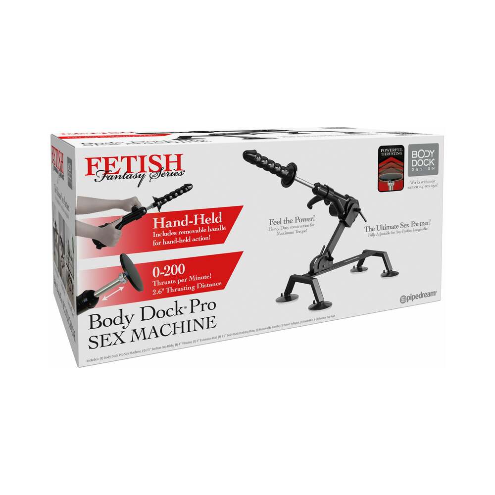 Fetish Fantasy Series Body Dock Sex Machine Fetish Fantasy Body Dock Pro sex machine with controller and adjustable frame pictured on retail box