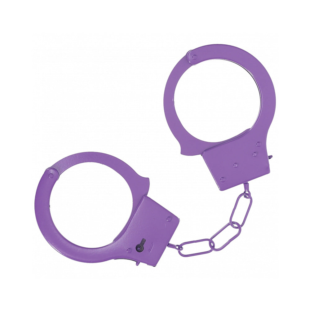 Ouch! Classic Metal Handcuffs Purple Ouch Classic purple iron handcuffs with round arms and matching chain