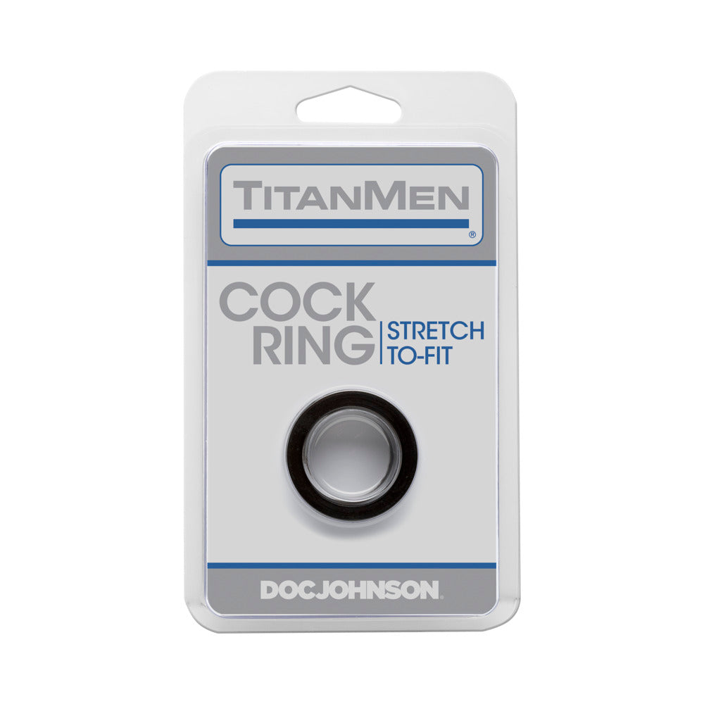 TitanMen - Cock Ring Black Black TitanMen stretch-to-fit cock ring in Doc Johnson blister packaging