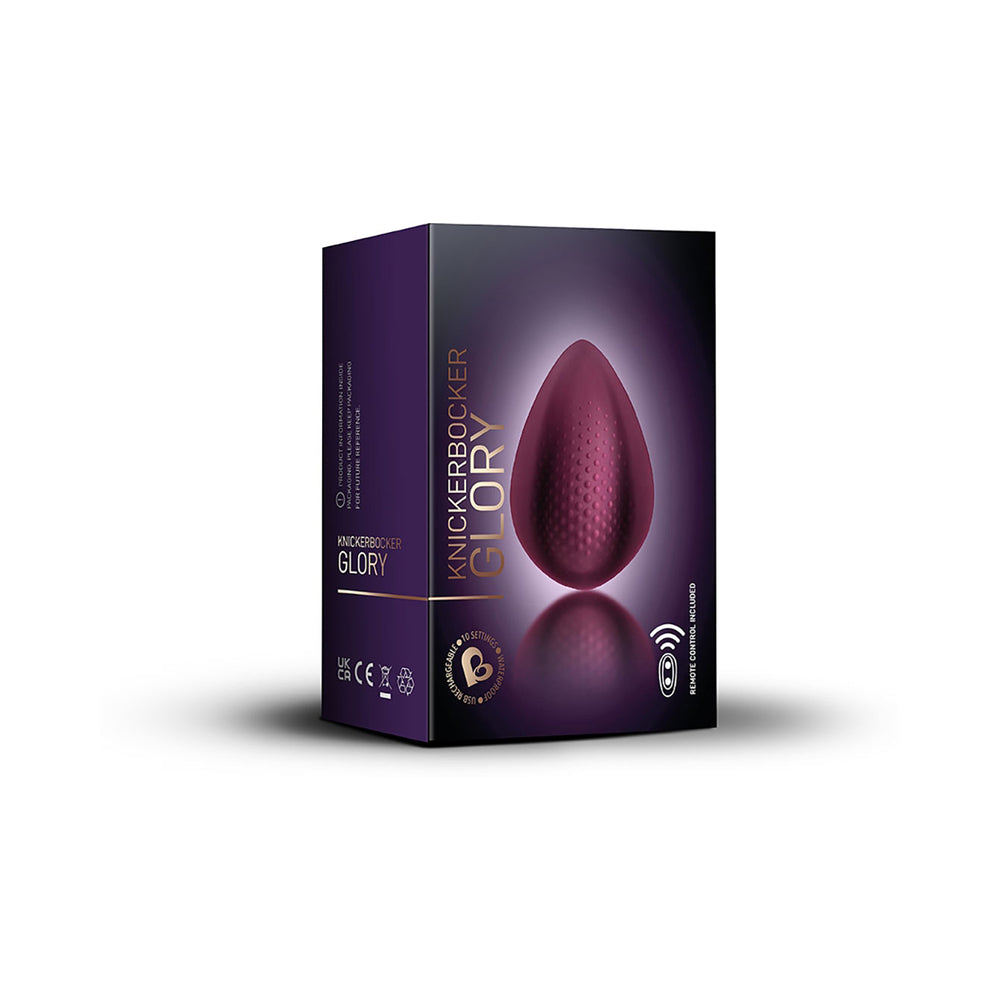 Knickerbocker Glory Panty Vibe Burgundy purple Knickerbocker Glory retail box with product silhouette and side feature icons