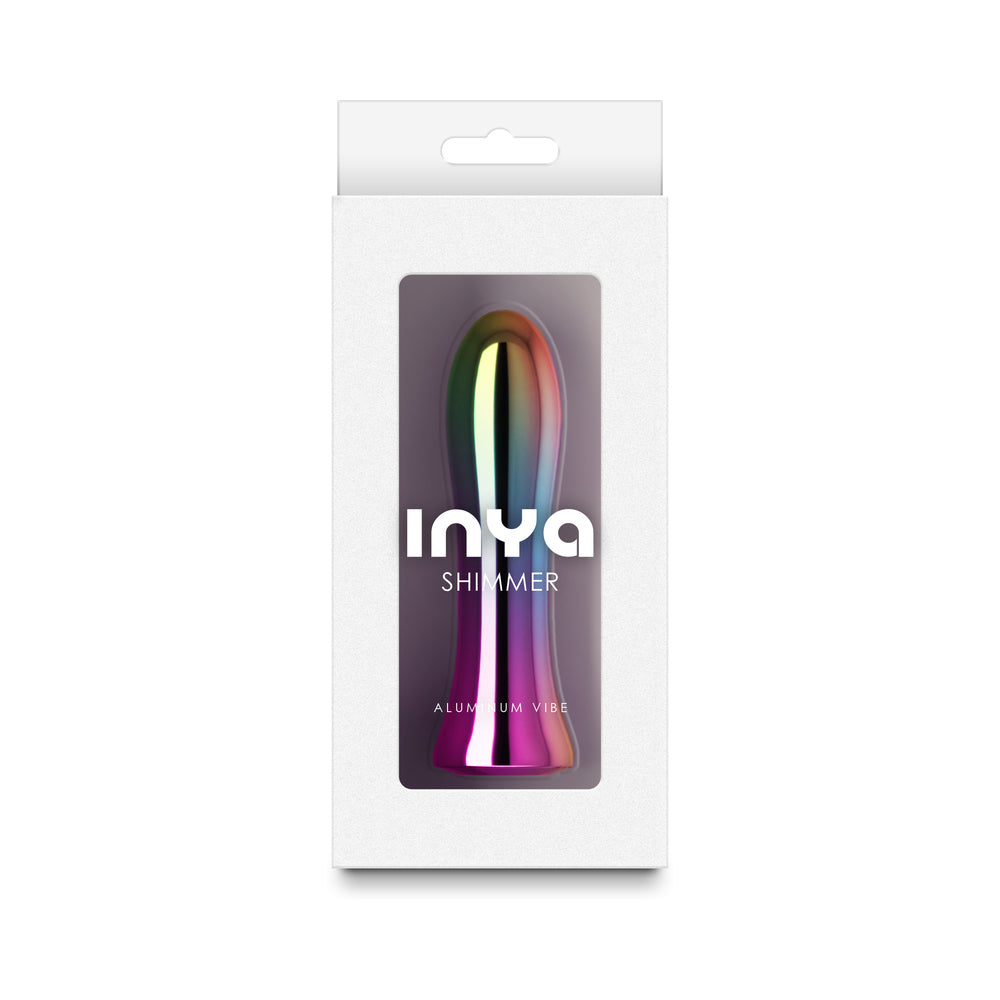 INYA Shimmer Metallic Multicolor Rainbow-finish INYA Shimmer aluminum vibrator visible through white box