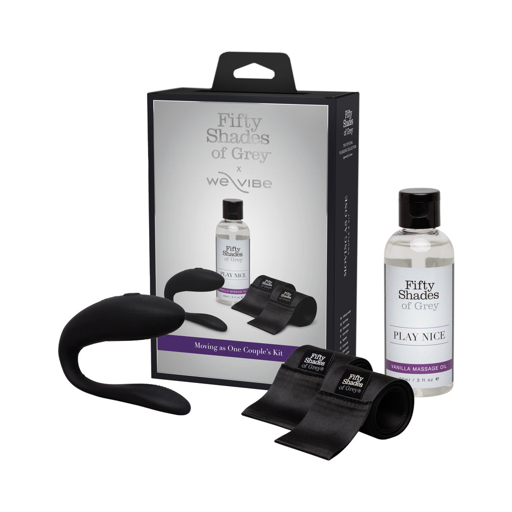 Fifty Shades of Grey We-Vibe Moving As One Kit Black black Fifty Shades Moving As One kit with curved device, satin restraints and oil bottle