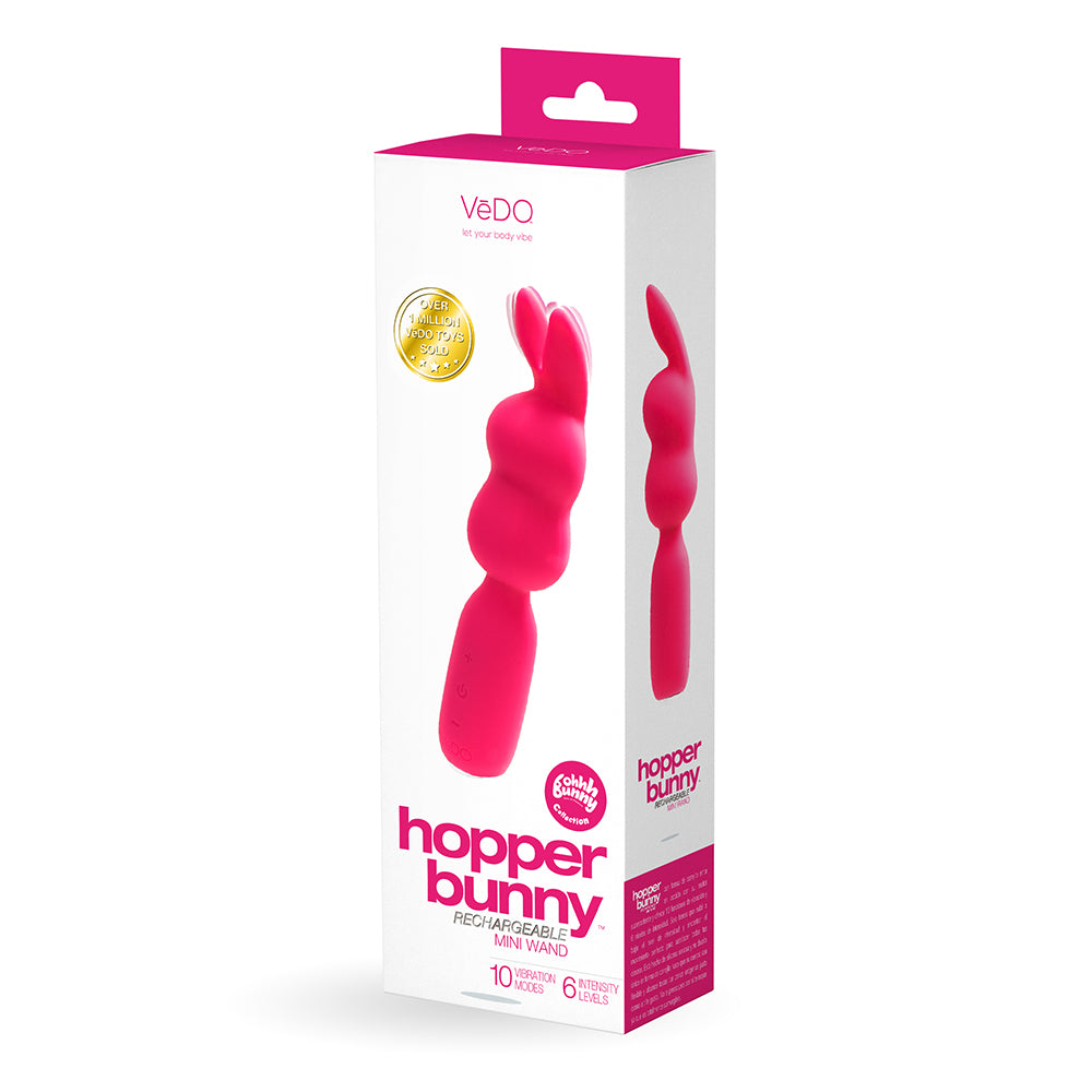 VeDO Hopper Bunny Rechargeable Silicone Mini Wand Vibrator Pink VeDO Hopper Bunny pink mini wand retail box
